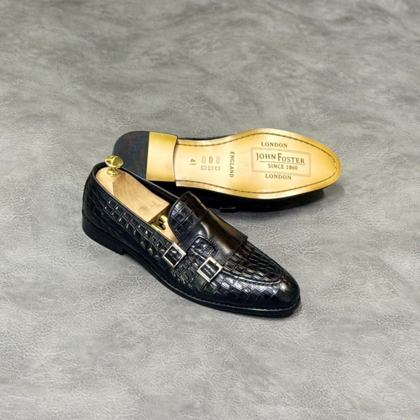 John Foster All-Croc Double Monk Strap Dress Shoes