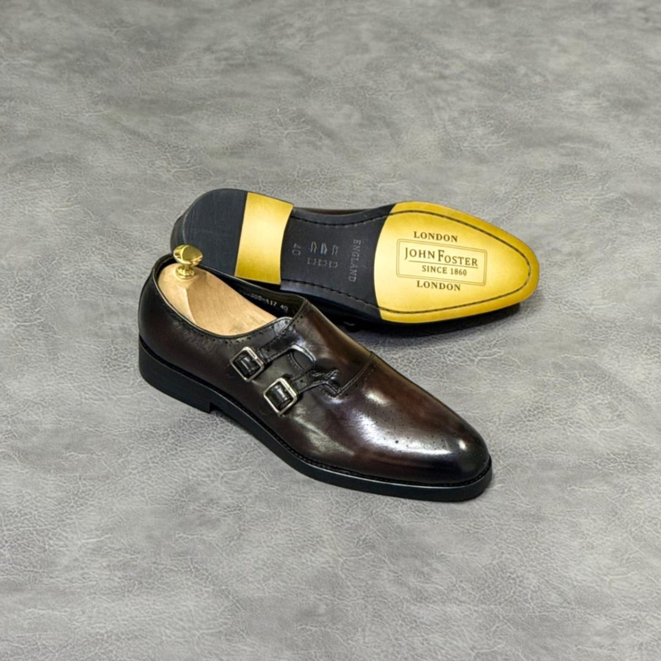 John Foster Smooth Leather Double Monk Strap Shoes