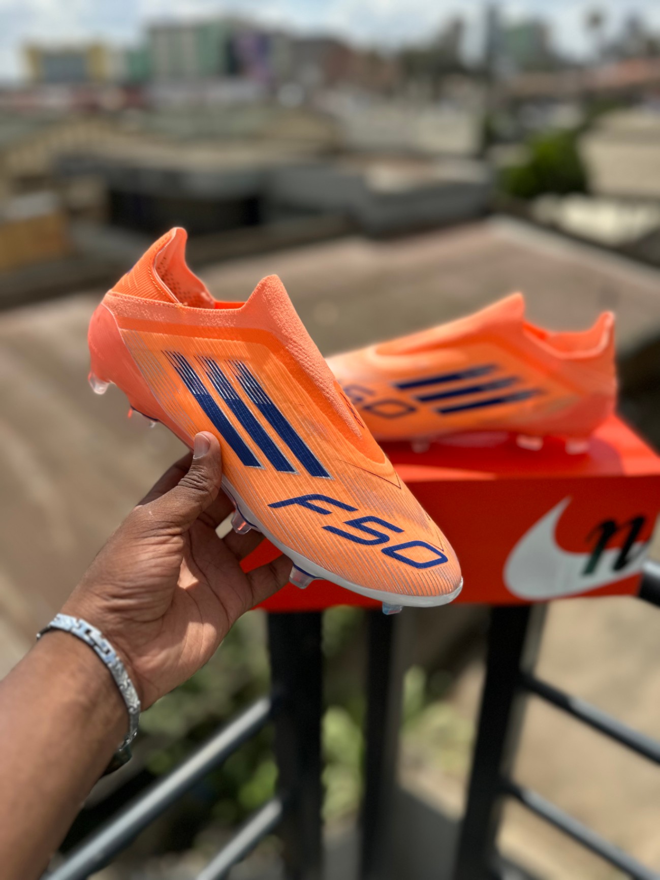 Adidas F50 Elite Laceless FG - Solar Orange/Lucid Blue