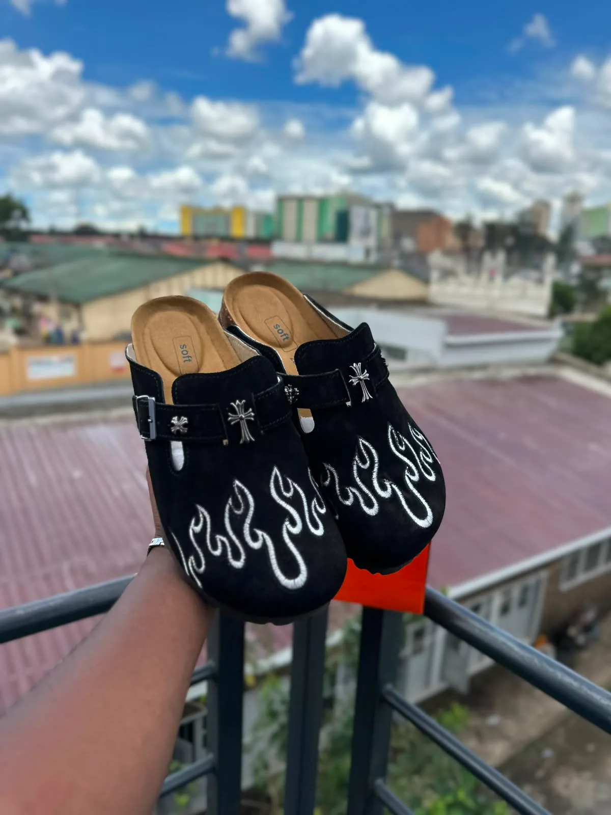 Flame & Cross Custom Suede Clogs