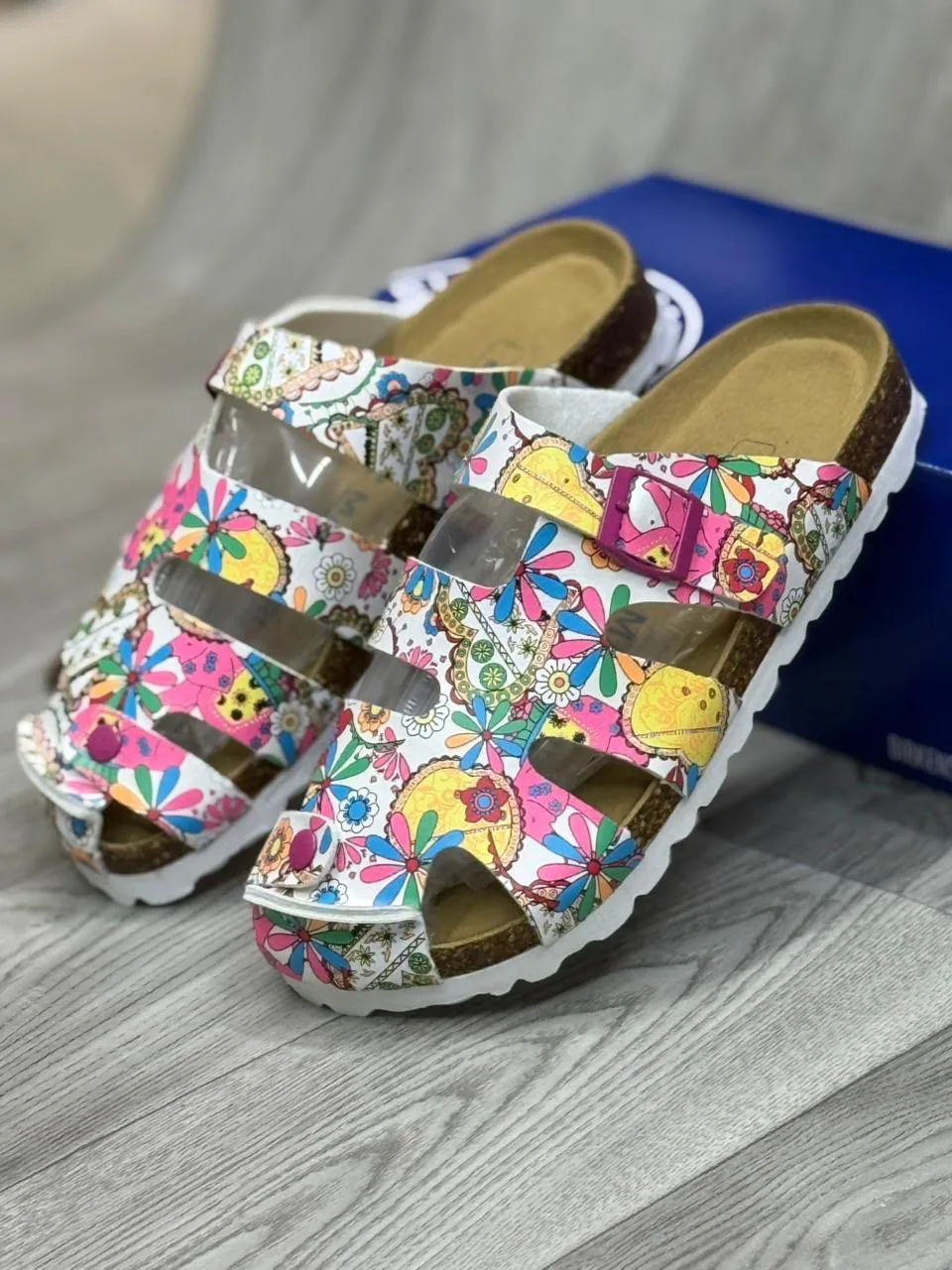 Multi-Color Pop Floral Caged Sandals