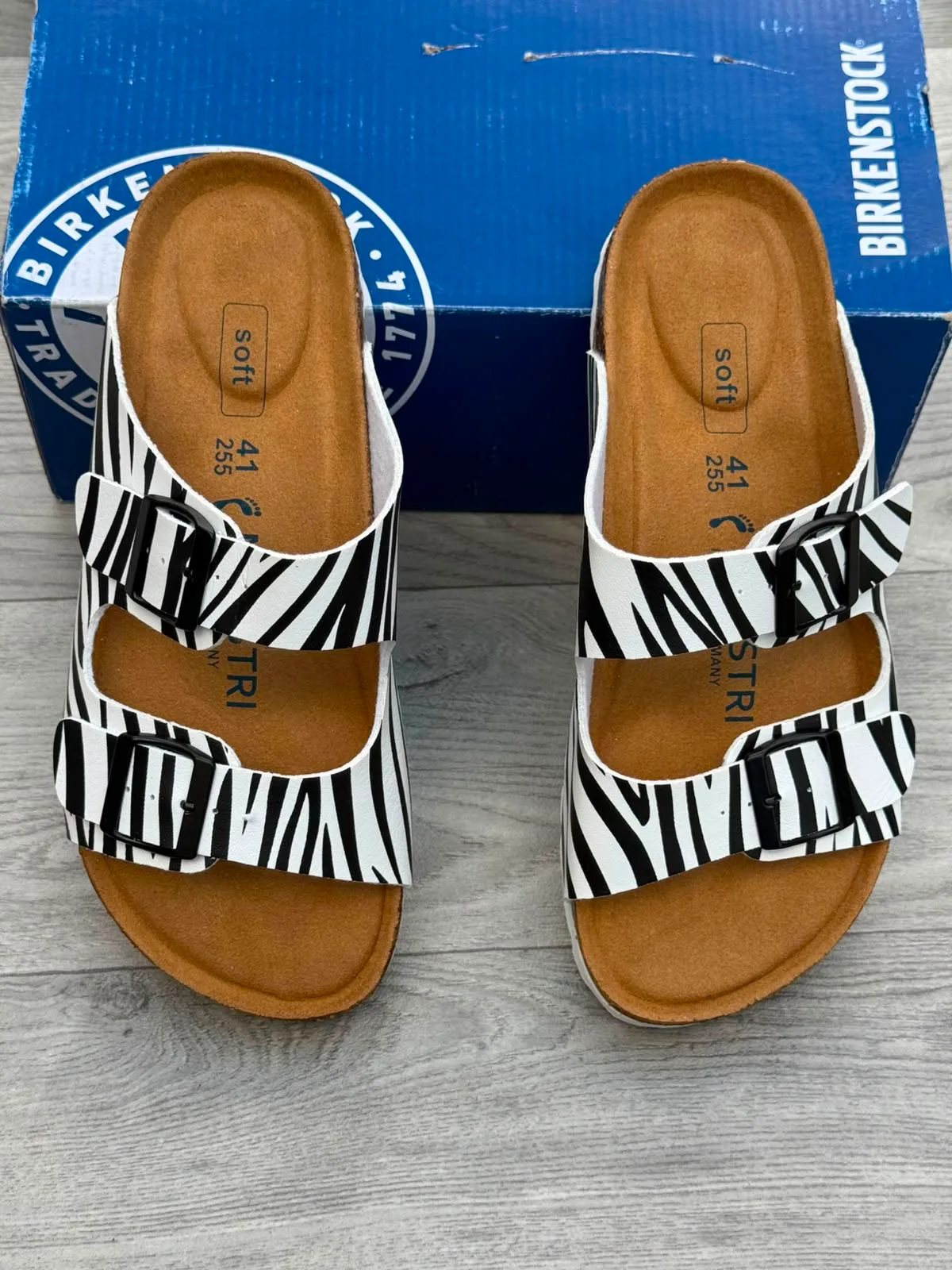 Zebra Stripe Two-Strap Sandals