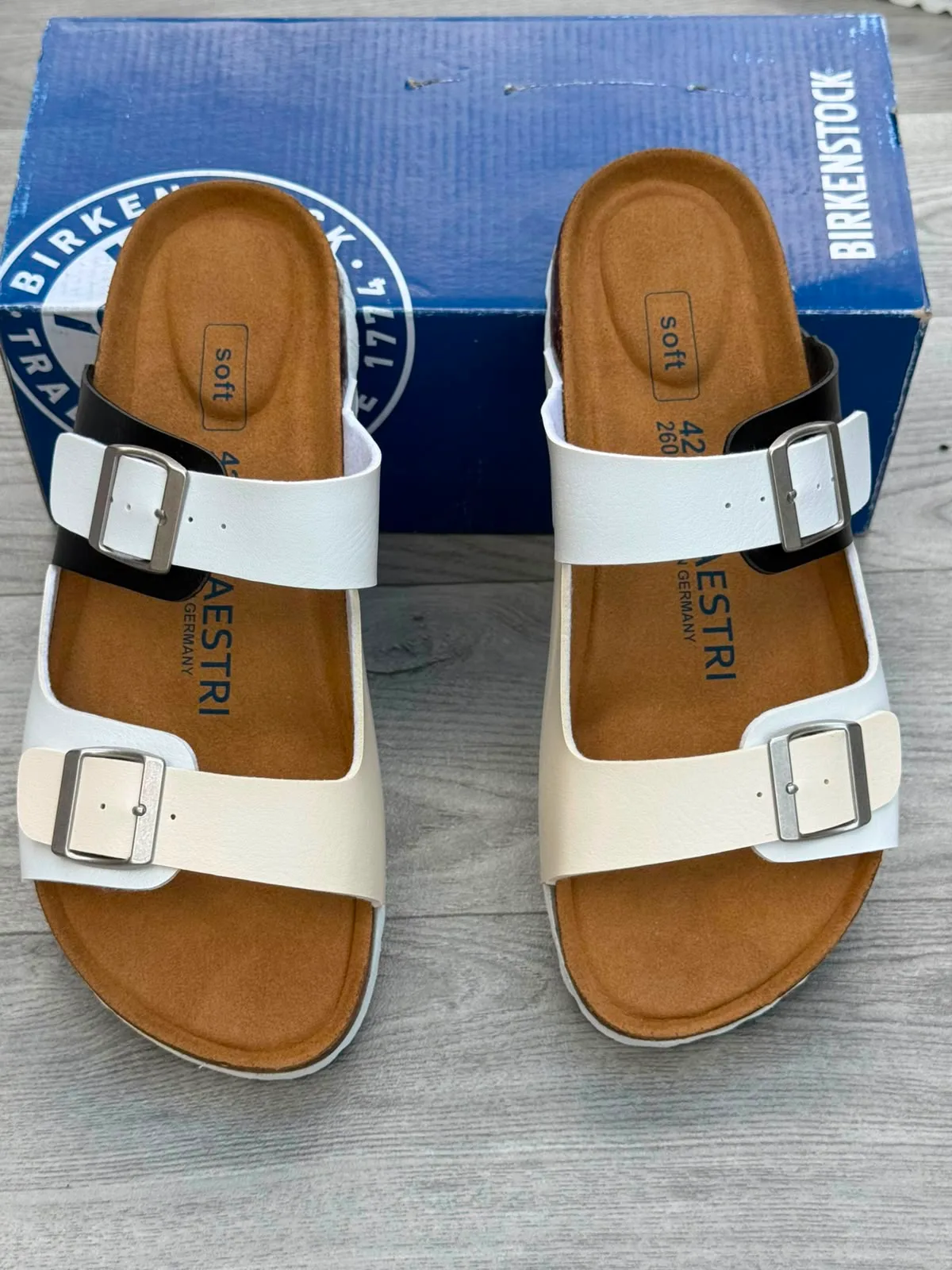 Tri-Color Block Two-Strap Sandals