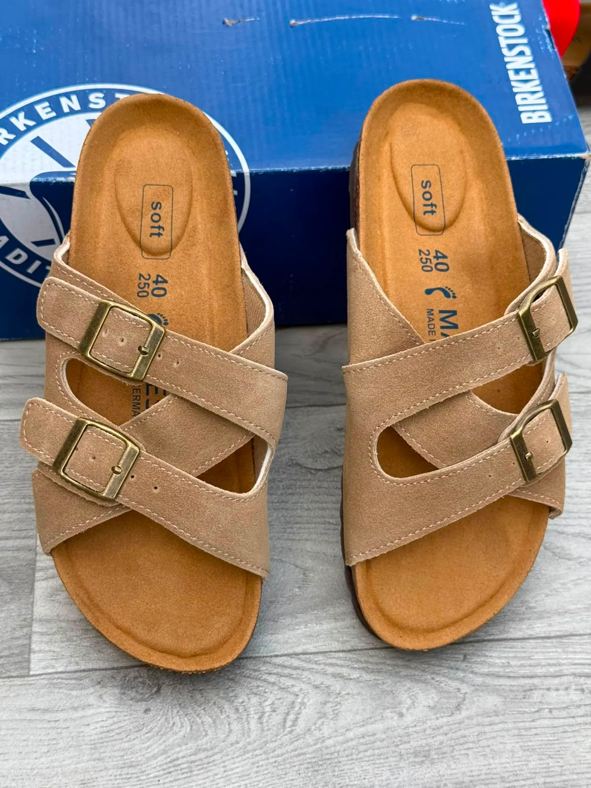 Cross-Strap Suede Sandals