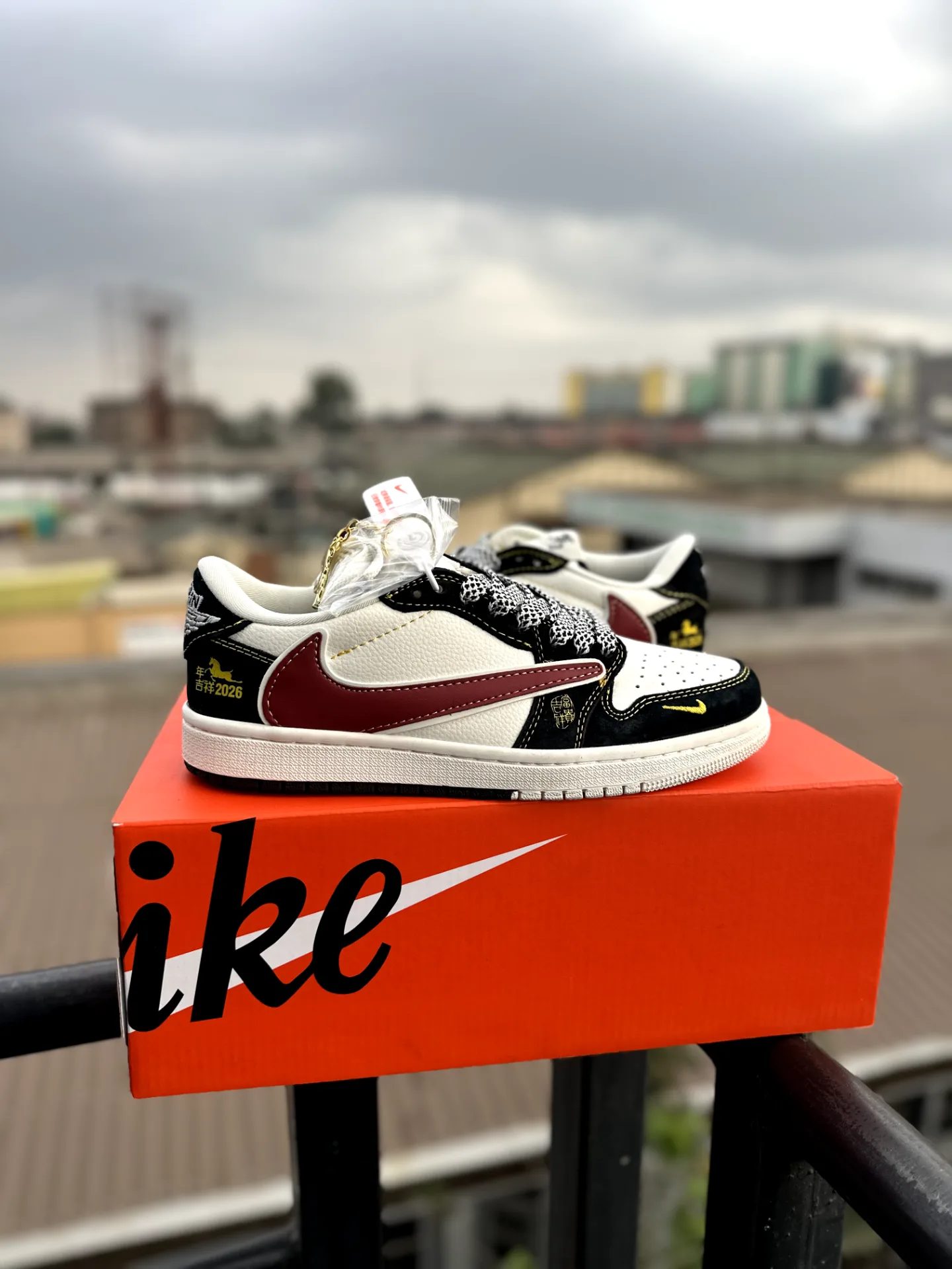 Air Jordan 1 Low "Chinese Character Horse Custom Black & Maroon" - View 1
