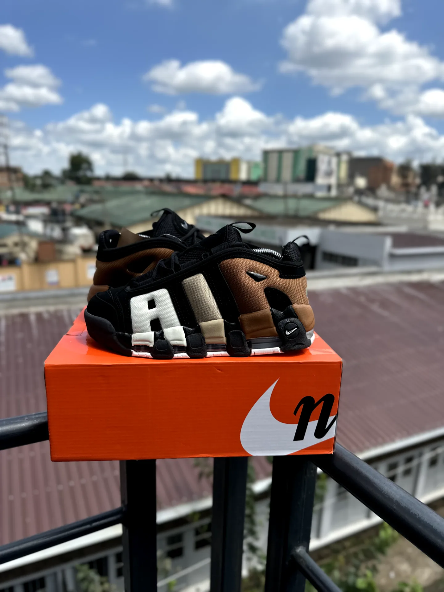 Nike Air More Uptempo "Tri-Color Split Black, Tan & White" - View 1