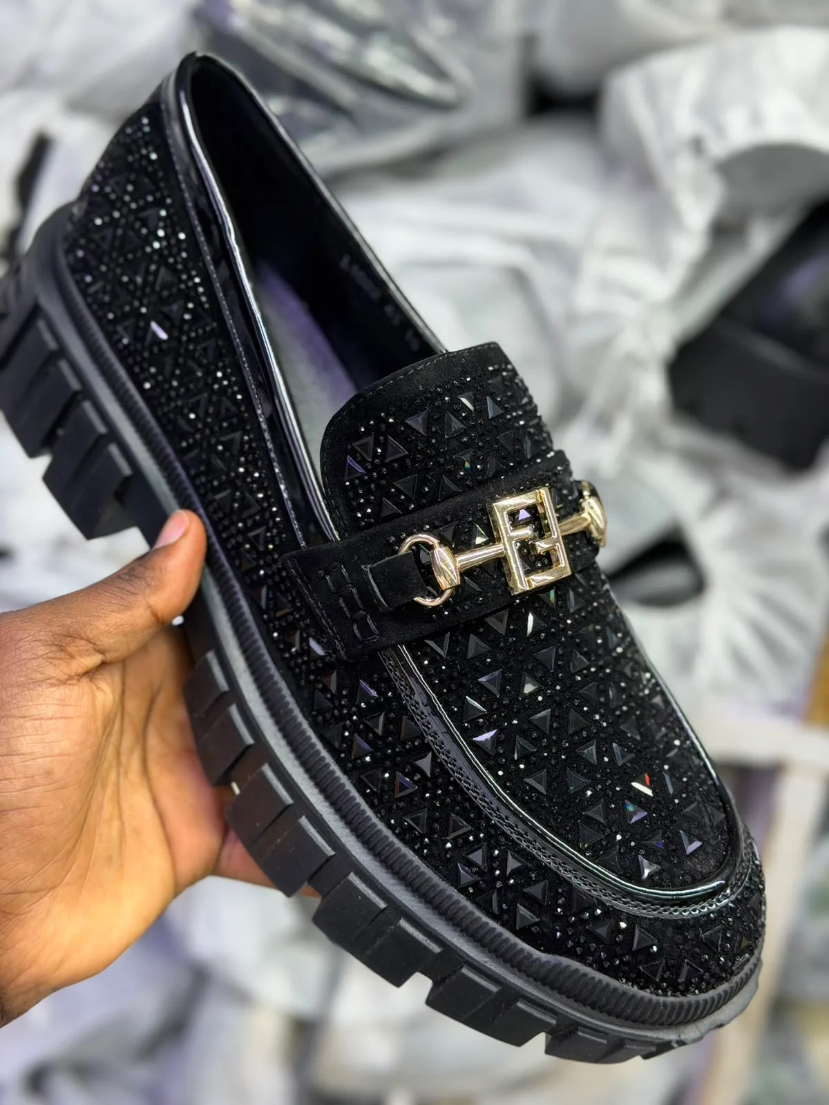 Embellished Crystal Horsebit Lug-Sole Loafers