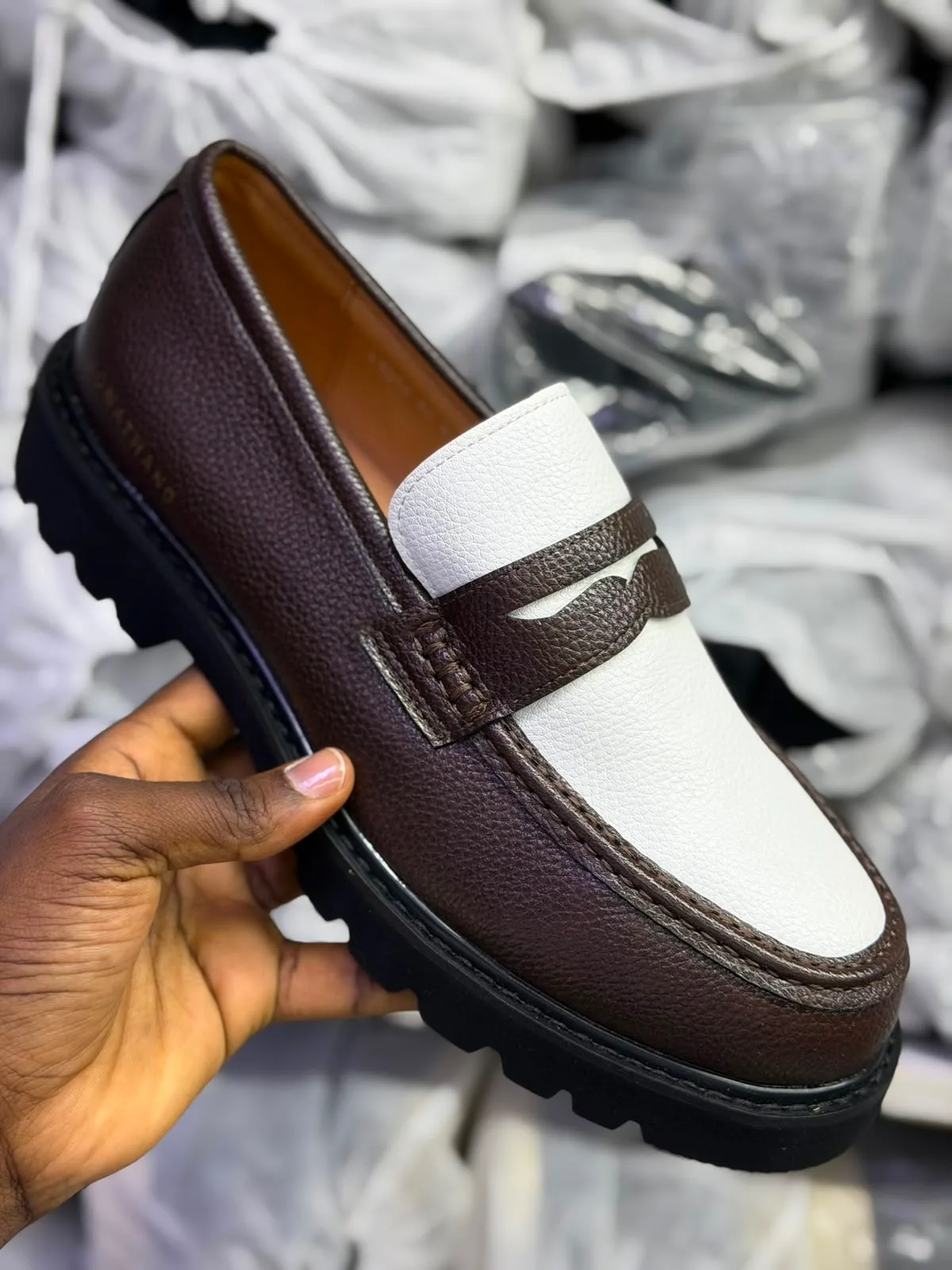 Two-Tone Chunky Lug-Sole Penny Loafers