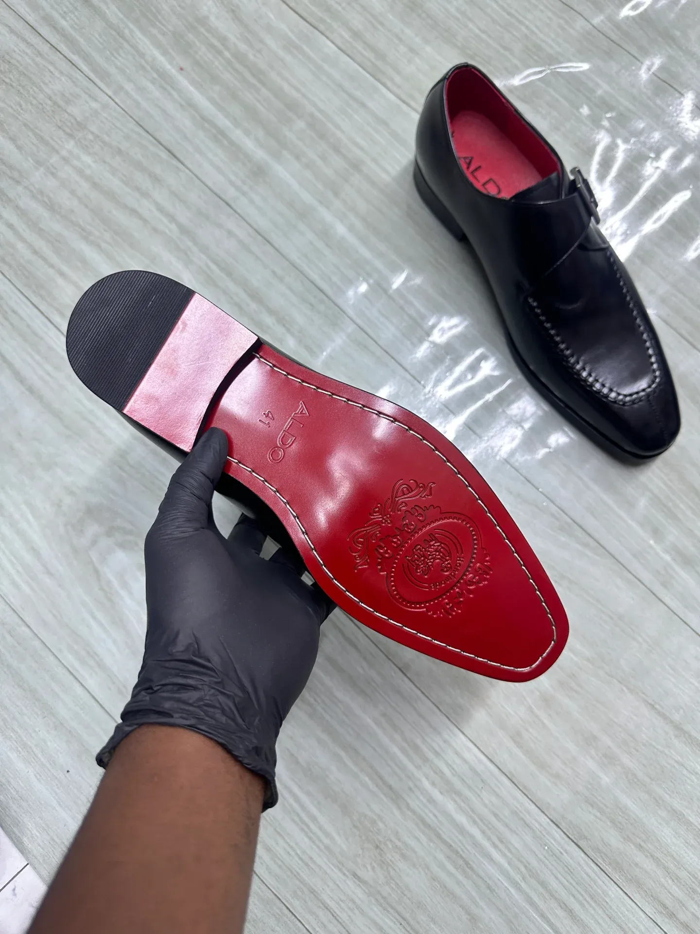 Single Strap Monk Red Bottom Pure Leather Officials original - Detail View Kenya