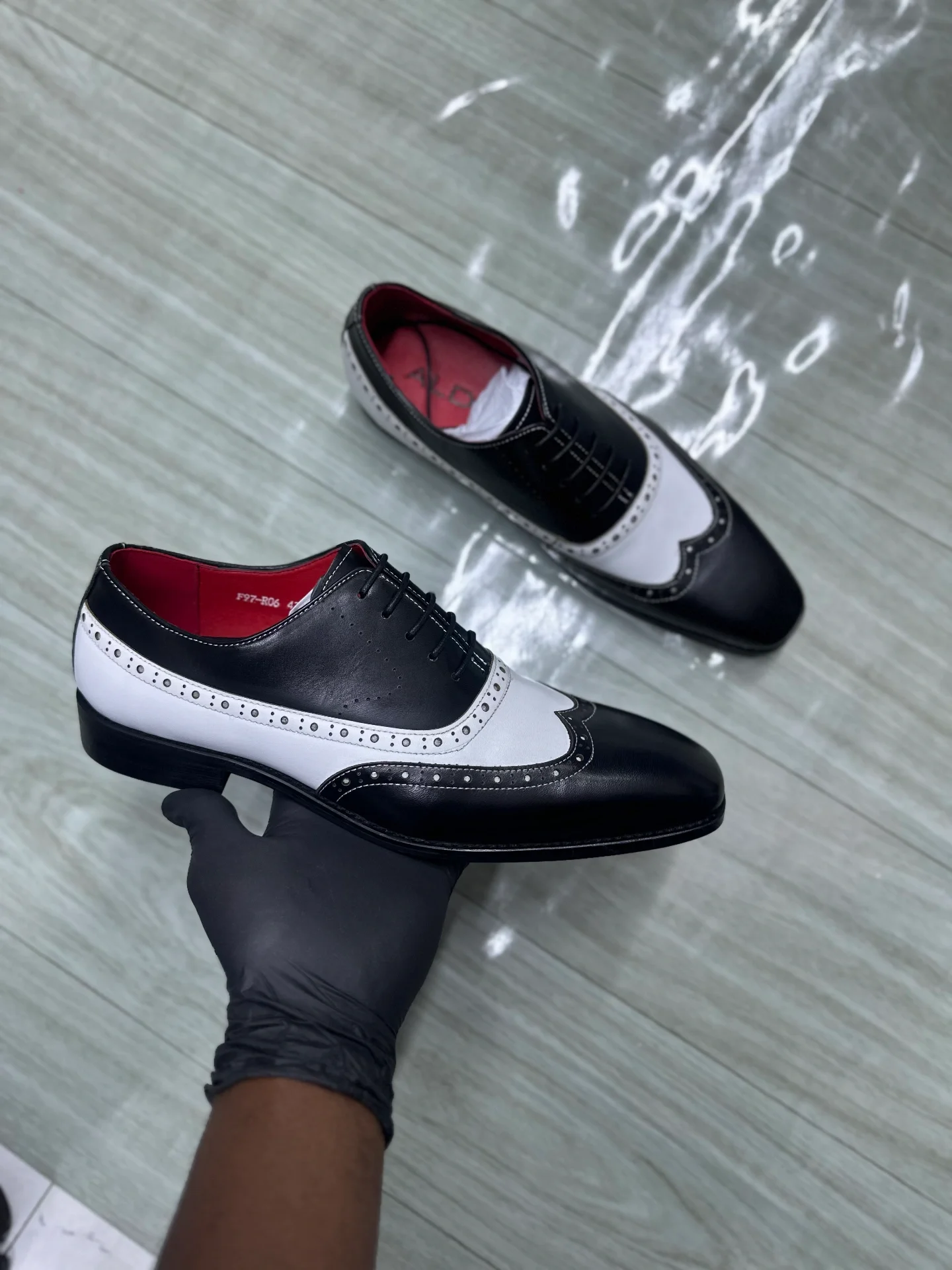 Red Bottom - Black & White two tone wingtip spectator oxford shoes original - Detail View Kenya