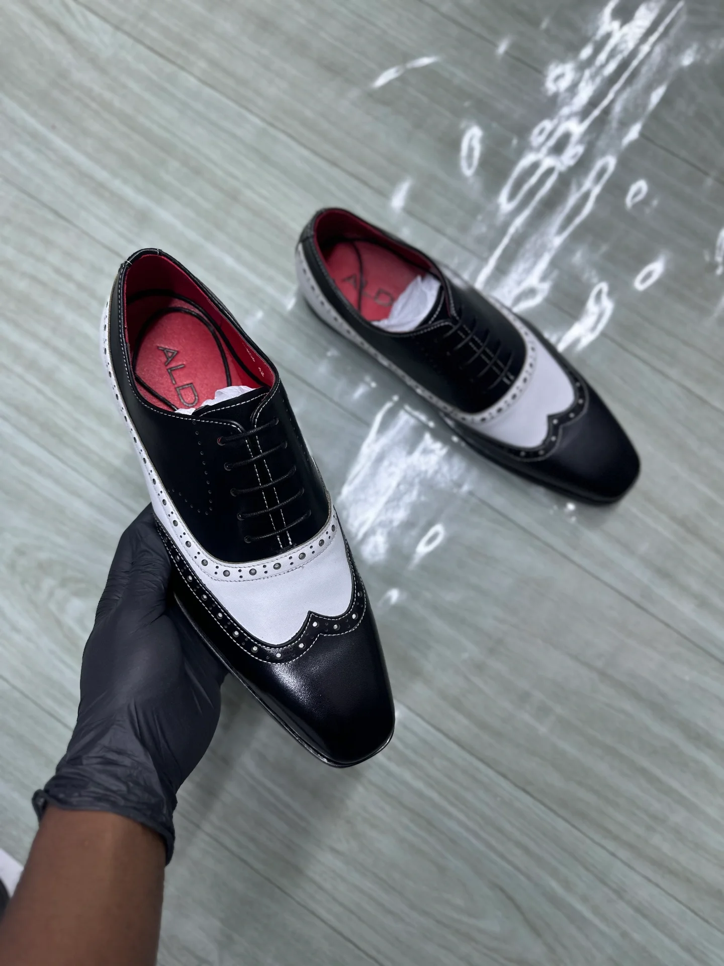 Red Bottom - Black & White two tone wingtip spectator oxford shoes original - Detail View Kenya