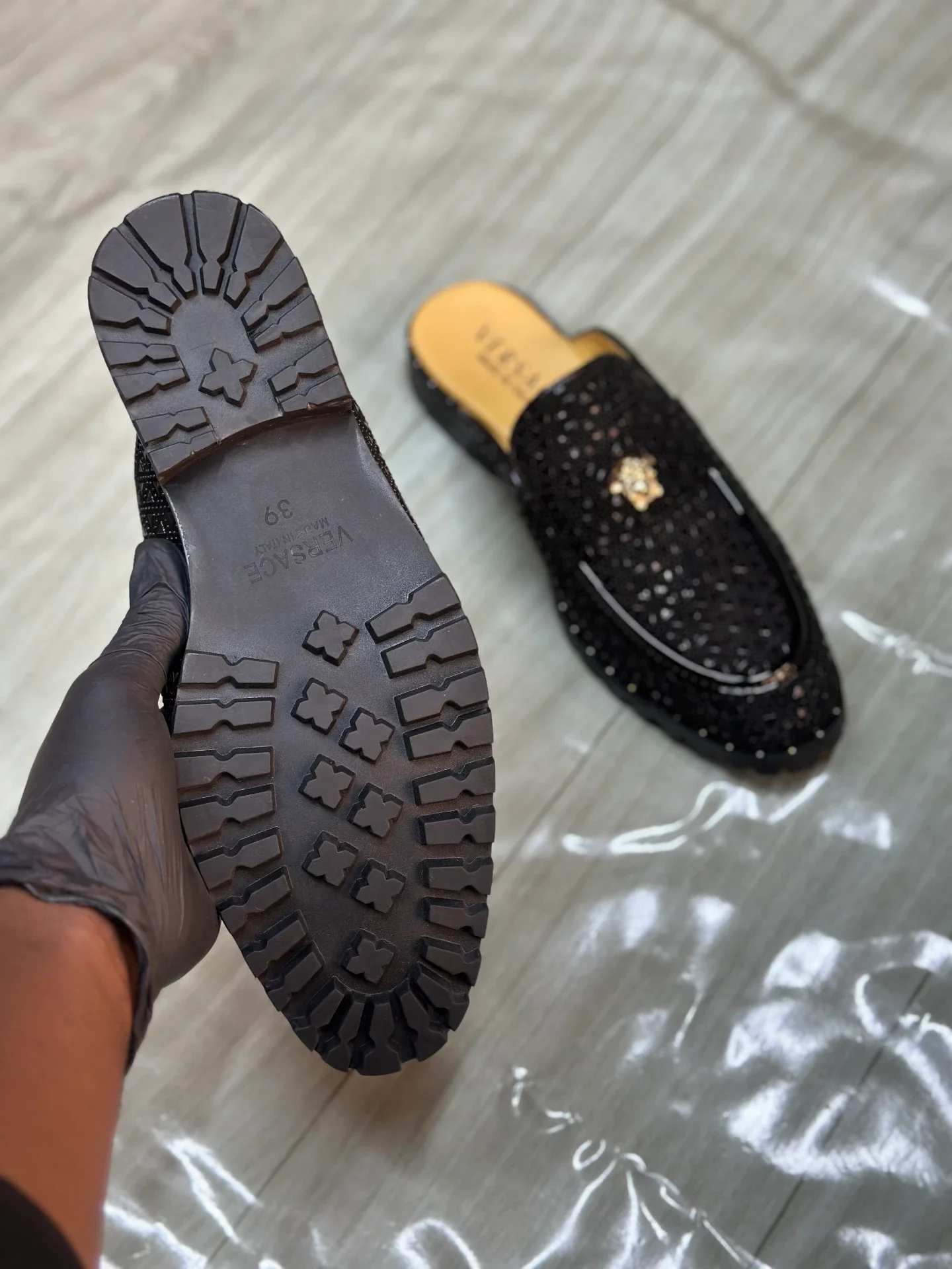 Versace Black Embellished Mule  original - Detail View Kenya