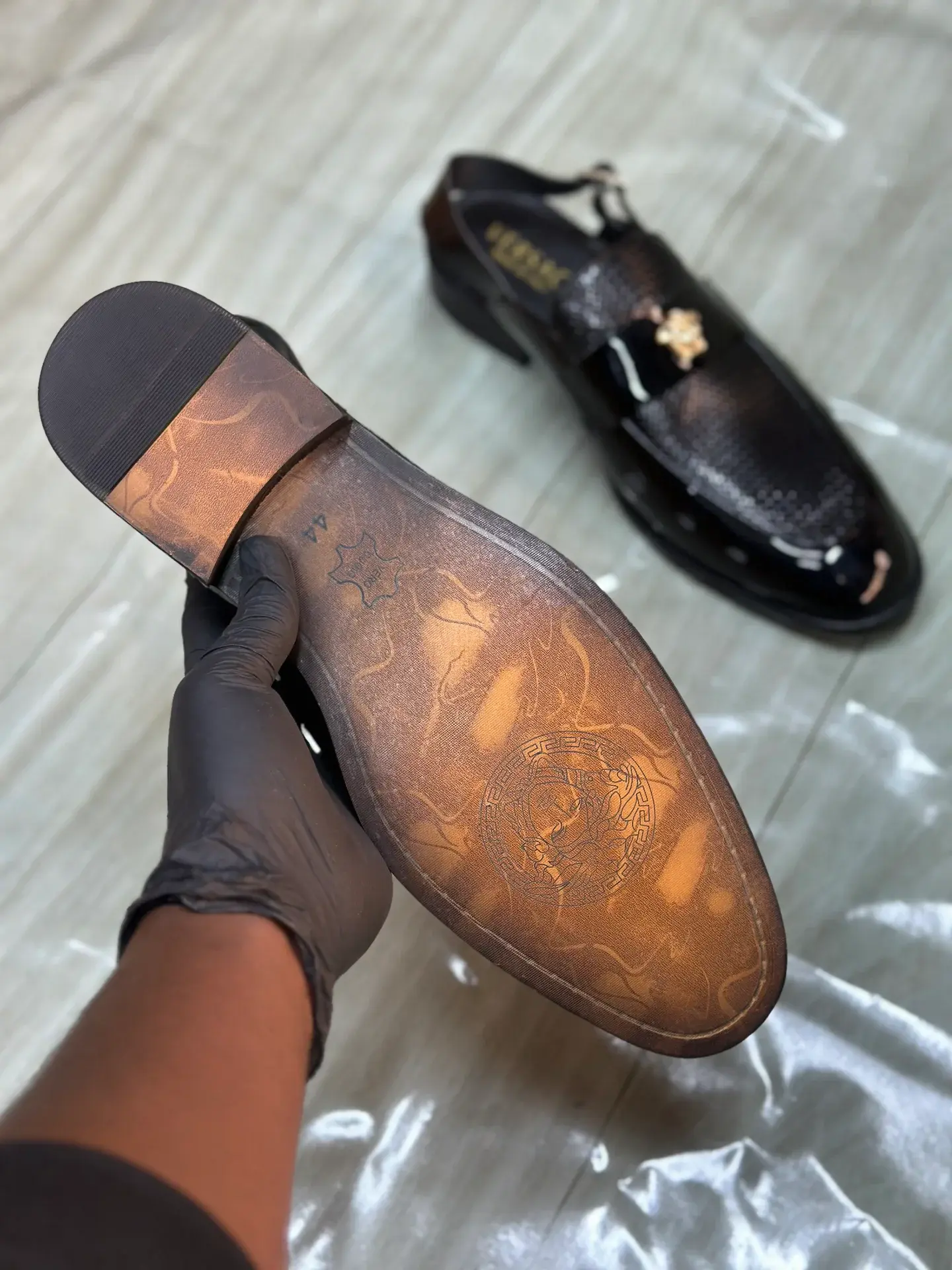 Versace Black Patent and Textured Slingback men Half shoes original - Detail View Kenya
