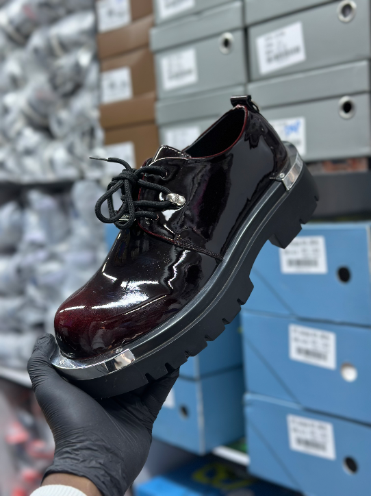 Glossy Patent Leather platform derby shoes featuring a striking burgundy-to-black gradient - Original KSh Price Nairobi