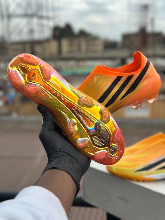 Adidas F50 Hyperfast Elite Laceless FG Solar Gold colourway original - Detail View Kenya